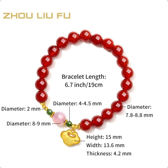 Sterling Silver Red Agate Beaded Ruyi Stretch Bracelets for Women - Handmade Nat - Picture 2 of 7